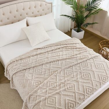 ПОСТІЛЬНА БІЛИЗНА WONGS Плюшева ковдра, Пухнаста, 150x200 см, Бежевий, Тепла флісова ковдра, М&39яка ковдра для дивана, Ковдра для ліжка, дивана, офісу, дівчаток, 150x200 см, Бежевий