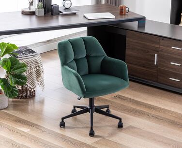 Оксамитове офісне крісло з колесами, обертове крісло, регульоване по висоті робоче крісло, товста спинка, зручне офісне крісло для домашнього кабінету, спальня, зелений
