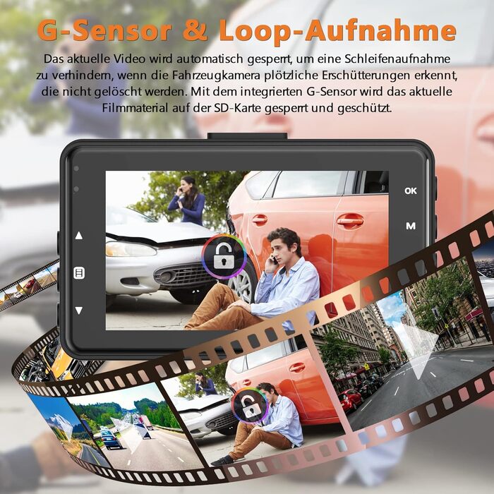 Відеореєстратор автомобільний передній і задній, подвійна автомобільна камера з SD-картою, FHD 1080P, 3-дюймовий IPS екран, нічне