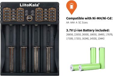 Зарядний пристрій для акумуляторів 18650, зарядний пристрій LiitoKala Lii-402 з 4 відсіками, зарядний пристрій підтримує USB-вихід для літій-іонних акумуляторів 26650 17500 10440, Ni-MH/Ni-Cd AA AAA