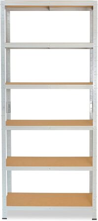 Офісна полиця для зберігання, міцна офісна полиця, світло-сірий/металевий, офісна полиця з 6 полицями/підвальна полиця, полиця для майстерні/металева полиця без болтів, вантажопідйомність 145 кг/офісна полиця для файлів, В 200 см / Ш 70 см / Г 30 см, 200x