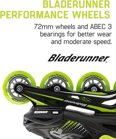 Регульовані роликові ковзани для фітнесу Bladerunner від Rollerblade Phoenix для хлопчиків, чорно-зелені, розмір 35-39