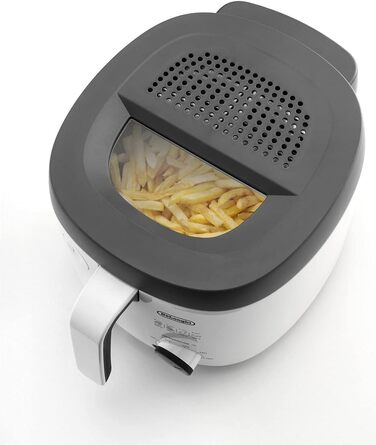 Фритюрниця De'Longhi FS3021, регульований термостат, компактний дизайн, ємність 2 л, 1800 Вт, пластик, білий/чорний