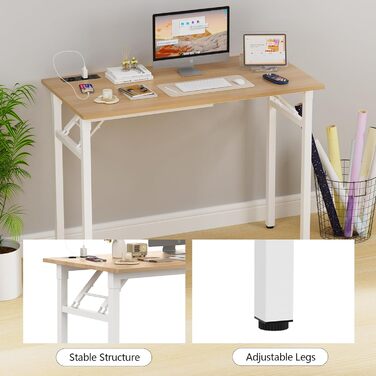 Складаний стіл 100x50x76 см з 2 розетками змінного струму та 2 портами зарядки USB, складаний комп&39ютерний стіл, стіл для ПК, офісний стіл, складаний стіл, для дому, дерево 100 см x 50 см