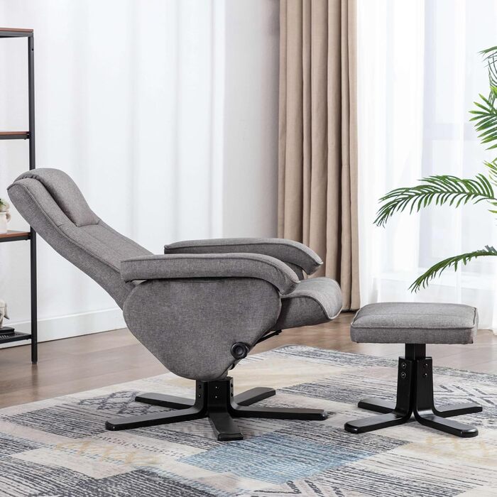 Крісло-табуретка з відкидною спинкою для телевізора, обертове крісло, поліестер, дерево, сірий колір