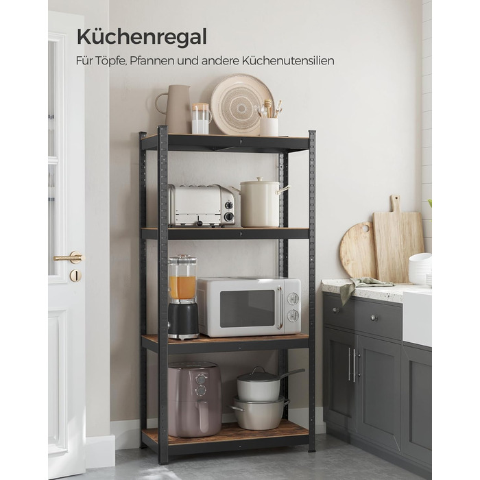 Окремостояча полиця SONGMICS, книжкова шафа, полиця для зберігання, 4 полиці, регульована, 40 x 80 x 160 см, вантажопідйомність до 520 кг, для кухні, вітальні, вінтажний коричнево-чорний GLR044B11 1 Вінтажний коричневий чорний