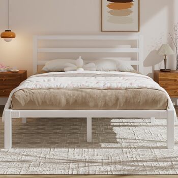 Ліжко 140200 см, металевий каркас ліжка з платформою, узголів&39ям та узніжжям, місце для зберігання речей під ліжком, рейкова основа не потрібна, легке складання, сучасне, біле 140 x 200 см