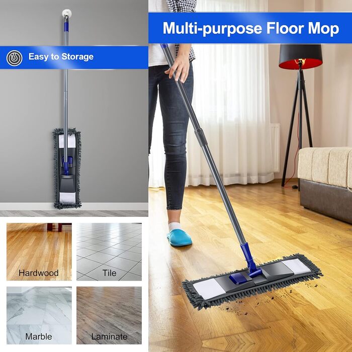 Швабра для миття підлоги, швабра з мікрофібри з телескопічною ручкою 128 см, швабра для підлоги з 4 швабрами для твердої деревини,