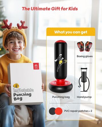 Дитяча боксерська груша іграшка з боксерськими рукавичками, 66-дюймовий більший міцний дитячий надувний боксерський мішок, подарун