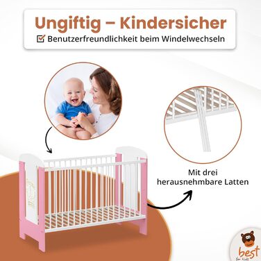 Комплект дитячого ліжечка Best For Kids у 3 кольорах Ліжечко, дитяче ліжечко з матрацом з пінопласту 10 см, сертифіковане TV - Ліж