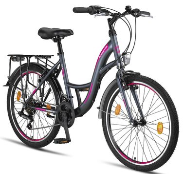 Велосипед Licorne Bike Stella Premium City Bike розміром 20&quot, 24&quot, 26&quot, 28 дюймів для дівчаток, хлопчиків, чоловіків та жінок. 21 швидкість (6 швидкостей для 20 дюймів). Голландський велосипед. Міський велосипед. Антрацит, 24 дюйми.