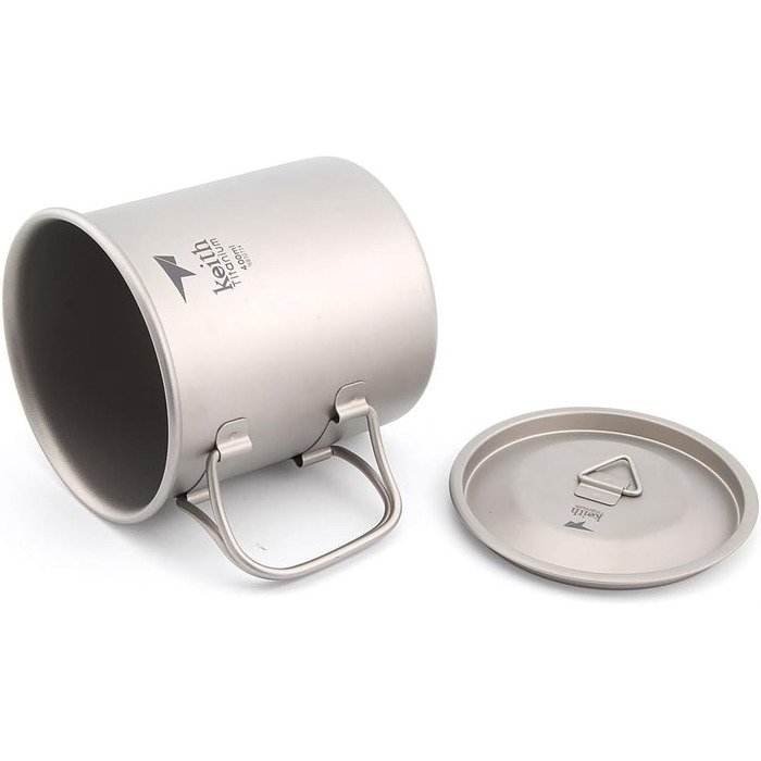 Титанова чашка для пиття Keith Ti3203, зі складними ручками, з одною стінкою, для активного відпочинку, кемпінгу, подорожей, досліджень, портативна, 400 мл