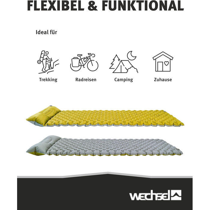 Килимок для сну Wechsel для трекінгу Coreo I 195 x 62 x 7,5 см I Термокилимок з системою подвійних повітряних камер I Теплоізоляційний кемпінговий килимок I Надувний матрац для кемпінгу, велоспорту, бушкрафту та трекінгу