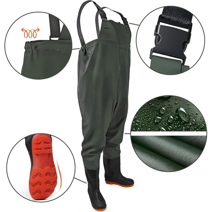 Вейдерси Omega розмір 43-46 100 водонепроникні гумові рибальські штани з нековзною підошвою, регульовані підтяжки, рибальські вейдерси з ПВХ для чоловіків, забродні чоботи для риболовлі та роботи у воді
