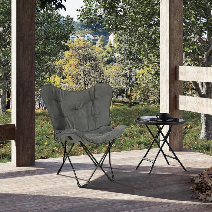 Складаний кемпінговий стілець eSituro, м&39який складний стілець, рибальський стілець з сумкою для перенесення, складний садовий стілець, стілець рибалки, форма метелика, виготовлений зі штучної замші та тканини Оксфорд, 84x88x67 см 1