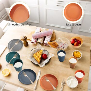 Набір посуду Anbte на 18 предметів, небиткий пластиковий посуд для 6 осіб. Ідеальний для кемпінгу, пікніків та саду. Легкий, багаторазовий посуд у 6 кольорах.