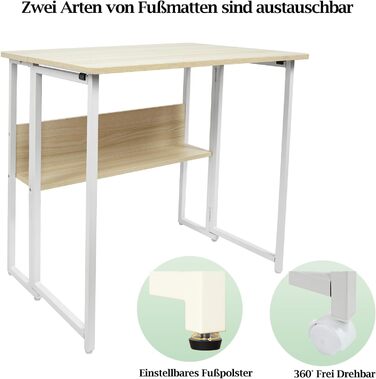 Розкладний стіл, розкладний стіл на колесах, невеликий розкладний комп&39ютерний стіл з полицею, бічний столик, розкладний стіл для домашнього офісу, промисловий дизайн, дуб 80 x 58 x 75 см, розкладний стіл з дуба 80 x 58 x 75 см