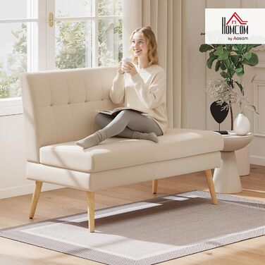 Місний диван HOMCOM з лляним виглядом, спинка з м&39якою оббивкою, невеликий сучасний м&39який диван, 118 см, м&39який двоспальний диван з дерев&39яними ніжками для віталень, невеликі приміщення, бежевий, 2-
