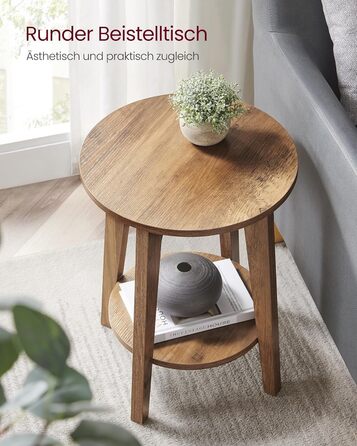 Журнальний столик VASAGLE, маленький круглий столик для вітальні, тумбочка для невеликих приміщень, з полицею, сучасний стиль, медово-коричневий LET283T41 Коричневий (Marrn Miel)