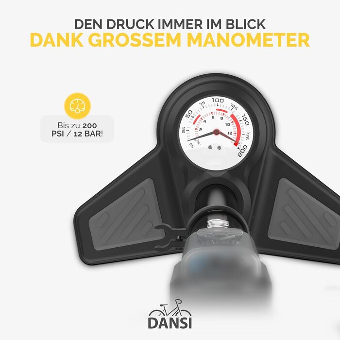 Насос DANSI COMFORT, підлоговий, до 12,4 бар/180 PSI, високоякісний матеріал, чорний