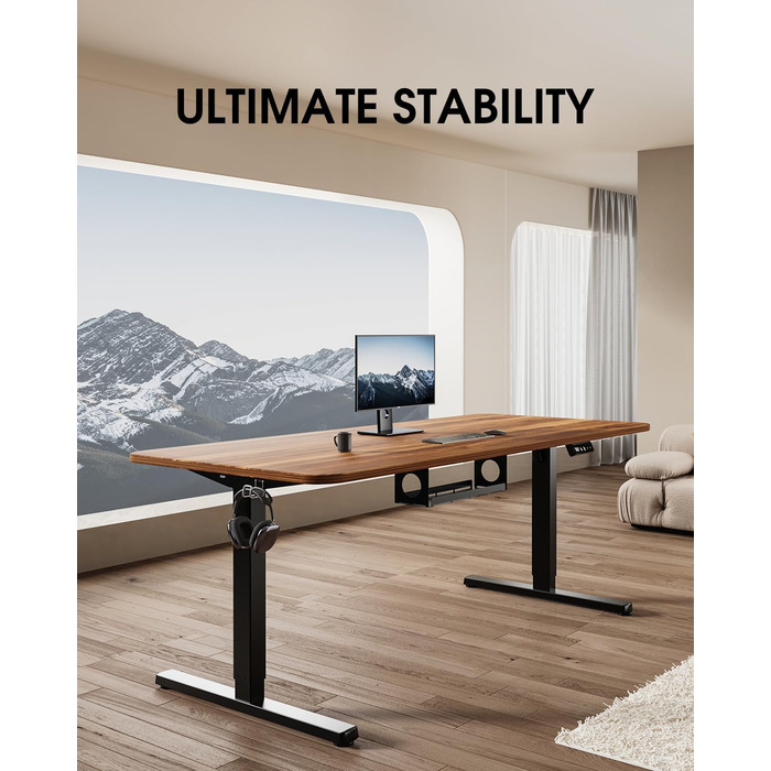 Каркас столу з регулюванням висоти та кабельним лотком, електрично регульований по висоті каркас столу з потужним двигуном, контролером пам&39яті та функцією захисту від зіткнень (чорний)