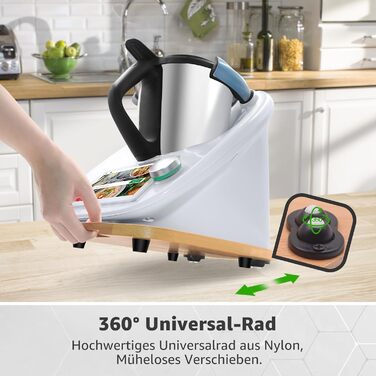Розсувна дошка для Thermomix TM6 TM5-360 Універсальна колісна дошка для кухонного комбайна Thermomix Vorwerk, Букова підкладкова дошка TM5 TM6 Аксесуари Швидкорухома рухома дошка з гумовими ніжками