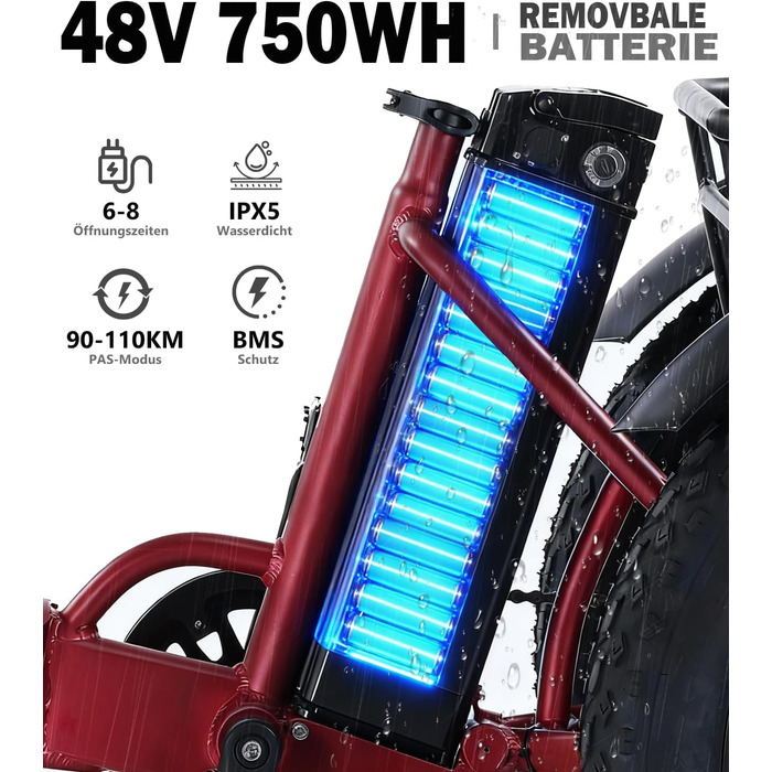 Електричний триколісний велосипед NOMOGO для дорослих, алюмінієвий складаний електровелосипед, акумулятор 48 В 15,6 Аг, 7-швидкісний електровелосипед, швидкість 25 км/год та запас ходу 90-110 км, товсті шини 20x4, передня частина та диференціал, комплексн