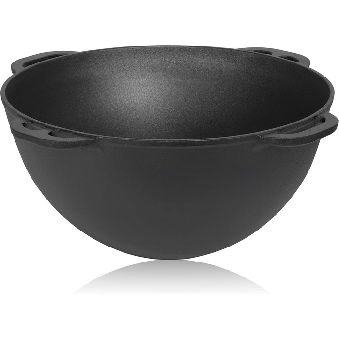 Казан чавунний BBQ-Toro з кришкою 19 л Традиційний чавунний казан Казан з круглою основою Гриль вок попередньо приправлений готови