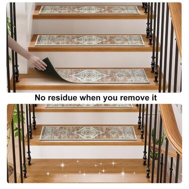 Килимки для сходів OJIA з нековзним покриттям для дерев&39яних сходів у приміщенні, 76,2 x 20,3 см, м&39які, що праються, доріжка для сходів, килимки для сходів, килимки для дітей, домашніх тварин, людей похилого віку, 15 шт. , бежевий