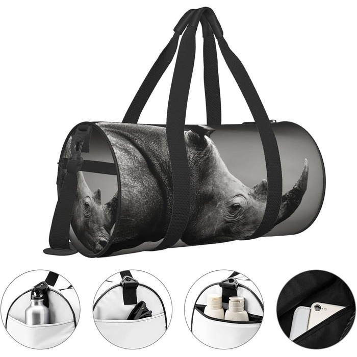 Спортивна сумка-рюкзак для подорожей з африканським принтом носорога, чорна, універсальний розмір