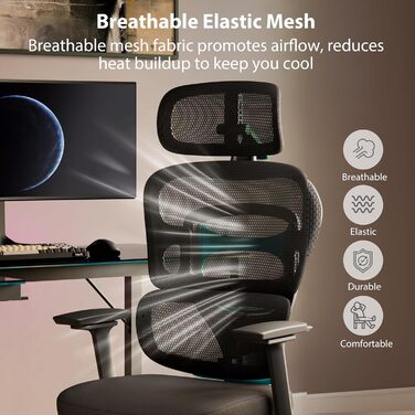 Ігрове крісло Eureka Axion з регульованою поперековою опорою, ергономічне офісне крісло з 4D підголівником/3D підлокітниками зі штучної шкіри, дихаюче сітчасте робоче крісло, чорно-синє