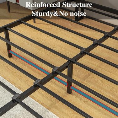 Каркас ліжка HOJINLINERO з узголів&39ям для зберігання, металеве ліжко 90x200, ліжко з металевою рейковою основою, ліжко з місцем для зберігання, дитяче ліжко, каркас ліжка, чорний (135 x 190 см)