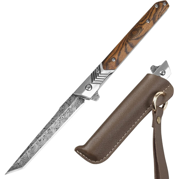 Тонкий складаний ніж, кишеньковий ніж з дерев'яною ручкою, одноручний ніж з піхвами, EDC ніж, ніж для джентльменів, ніж для активн