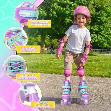 Роликові ковзани Nattork для дівчаток, регульовані у 4 напрямках, райдужні роликові ковзани найкращий подарунок на день народження для занять спортом на свіжому повітрі, розмір S (27-31 EU / 175-200 MM), бензиновий колір