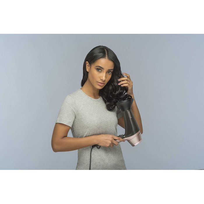 Фен для волосся Remington Curl-Straight з іонізацією (2200 Вт, 3 насадки конічна, для локонів та дифузор, кругла щітка 45 мм, затискачі, 3 рівні температури та 2 рівні обдуву) D5707, чорний
