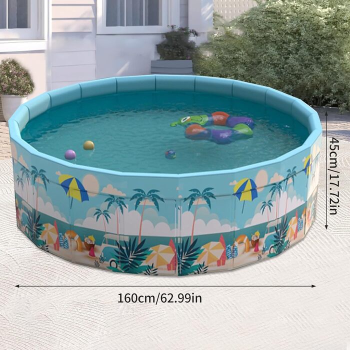Складаний басейн на рівні землі, ненадувний відкритий басейн для дітей та дорослих, круглий призматичний басейн, 160 см 45 см