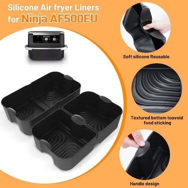 Аксесуари для фритюрниці VIRIECH 3 шт. для Ninja Foodi Flexdrawer AF500EU, двозонні аксесуари для фритюрниці, багаторазова силіконова форма для фритюрниці 3 в 1 для аксесуарів для фритюрниці Ninja