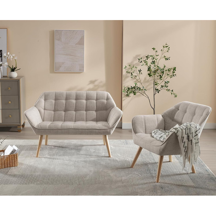 Акцентне крісло, м&39яке крісло для читання з лляними дерев&39яними ніжками, крісло для читання, одномісний диван, крісло під телевізор для вітальні, спальні, бежевий 1 бежевий