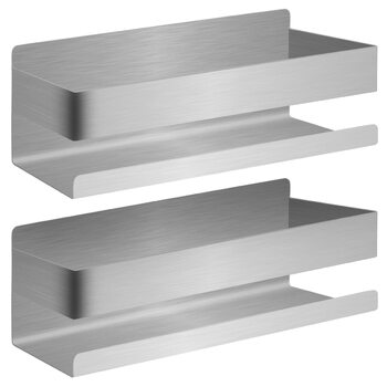 Полиця для душу Joejis з нержавіючої сталі - самоклеюча, без свердління - кутова полиця у ванну кімнату - тримач для душу, полиця для зберігання шампуню та засобів для душу - чорний/срібний (полірована нержавіюча сталь)