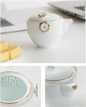 Набір для чаювання RORA в дорозі керамічний чайник ручної роботи в стилі Кунфу, портативний набір Все в одному (1 чайник, 2 чашки) для подорожей, офісу та дому (білий)