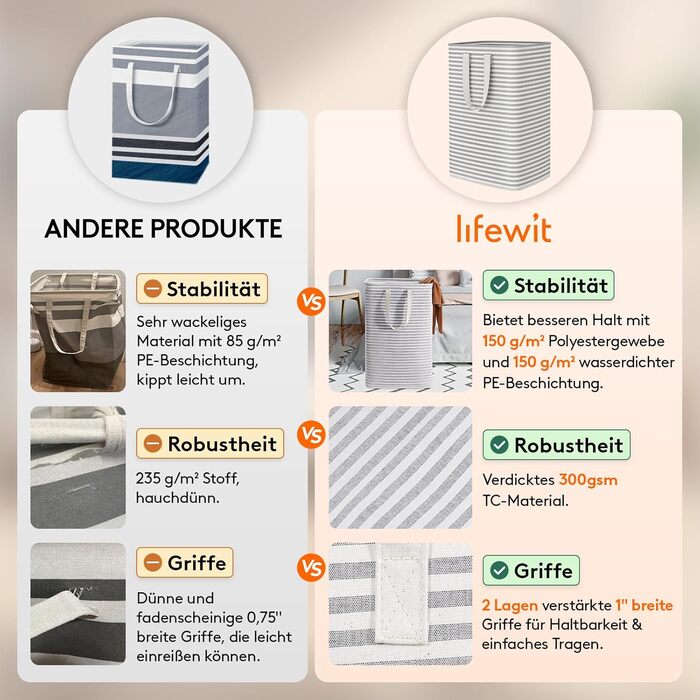 Кошик для білизни Lifewit 80L, Великий кошик для білизни, Складаний ящик для білизни, Водонепроникний ящик для сортування/зберіган