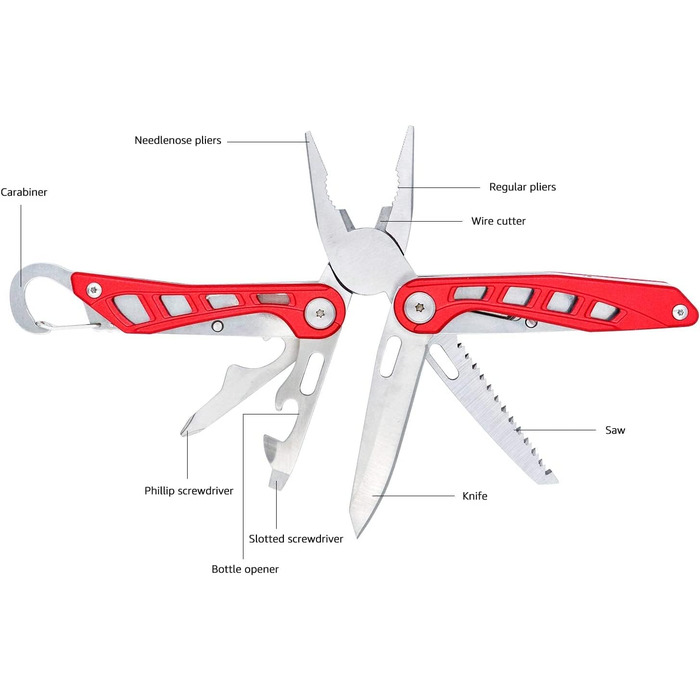 В 1 мультитул з нержавіючої сталі з нейлоновим чохлом, червоний 8 в 1 червоний, 8