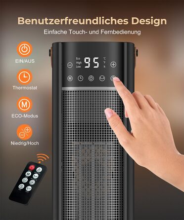 Енергозберігаючий електричний нагрівач, керамічний нагрівач PTC потужністю 2000 Вт, коливальний електричний нагрівач 75 з термостатом, тихий електричний нагрівач, 3 режими, 24-годинний таймер, захист від перегріву та перекидання