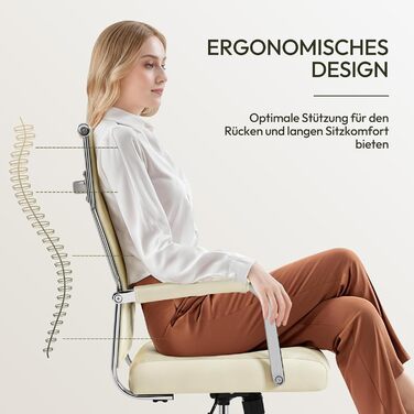 Ергономічне офісне крісло Yaheetech з підлокітниками, комп&39ютерне крісло керівника з високою спинкою, робоче крісло з функцією гойдання, вантажопідйомність до 136 кг, бежевий колір