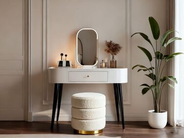 Пуф Zedelmaier Teddy, круглий м&39який табурет для туалетного столика, пуф для ніг з подушкою для сидіння, для вітальні, спальні та коридору, 38x45 бежевий табурет без місця для зберігання 38x45 бежевий Teddy