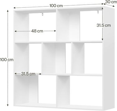 Біла книжкова полиця eSituro, кубічна полиця, окремостояча полиця з 7 відкритими відділеннями, яку можна використовувати горизонтально, вертикально або догори дном, для вітальні, спальні, офісу