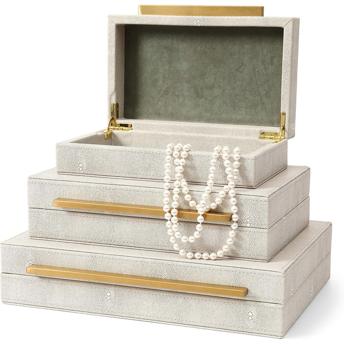 Набір із 3 декоративних скриньок Kingflux зі штучної шкіри кольору слонової кістки, ящики для зберігання, органайзер для ювелірних виробів, органайзер для чоловічих аксесуарів (кольору слонової кістки)