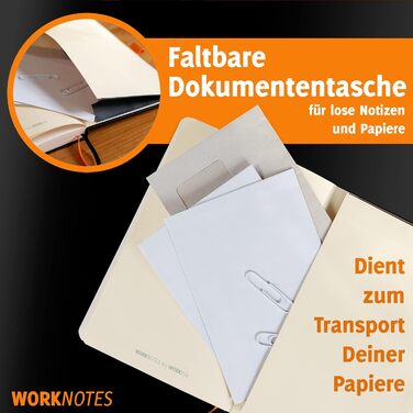 Зошит WORKNOTES у лінійку A4 - Зошит для творчих людей та діячів, 192 перфоровані сторінки, папір, стійкий до чорнил, 100 г/м, тверда обкладинка чорного кольору, включаючи петлю для ручки та кишеню для документів