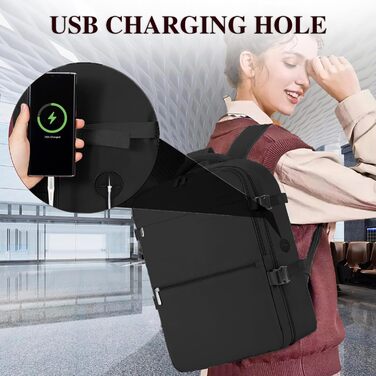 Рюкзак Easyjet для ручної поклажі, 45x36x20 см, рюкзак для подорожей у літаку, рюкзак для ноутбука 15,6 дюймів з USB-портом, дорожня сумка, ручна поклажа, робоча сумка для чоловіків та жінок, чорний