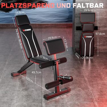 Складана лава для важкої атлетики XDDIAS з розгиначами ніг та накладкою для згинання рук, регульована тренувальна лава для домашнього спортзалу, складна лава для вправ, швидко складається, плоска, нахилена, чорна